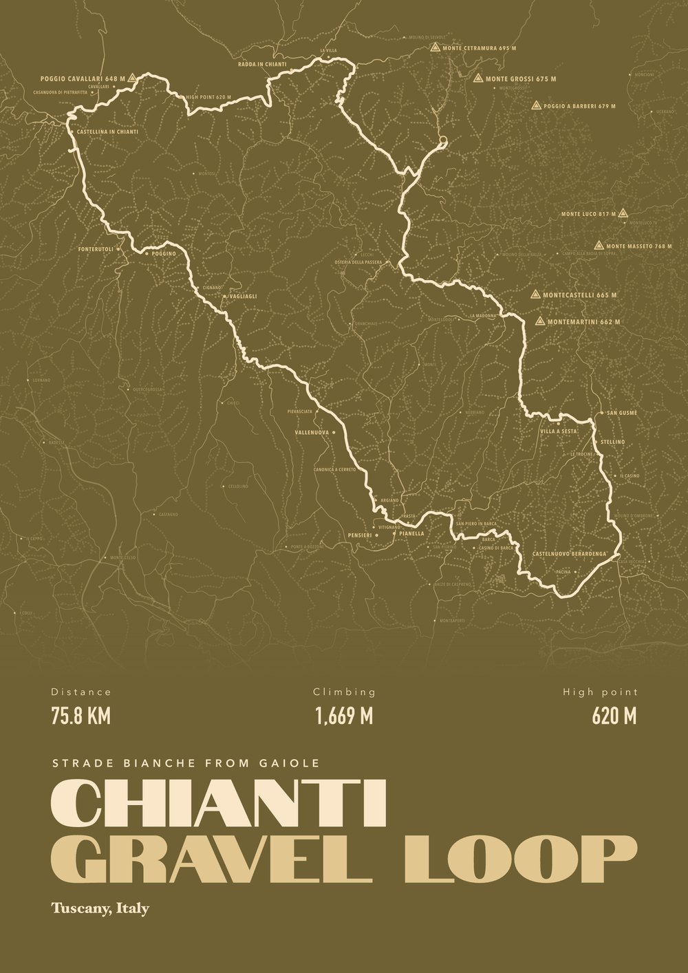An example gravel print of Chianti white roads from Gaiole, Tuscany, Italy, framed