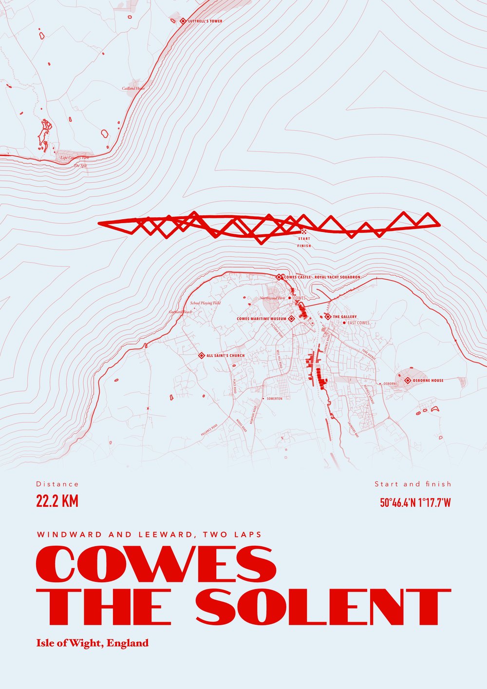 An example sailing print of Cowes, the Solent, England, framed