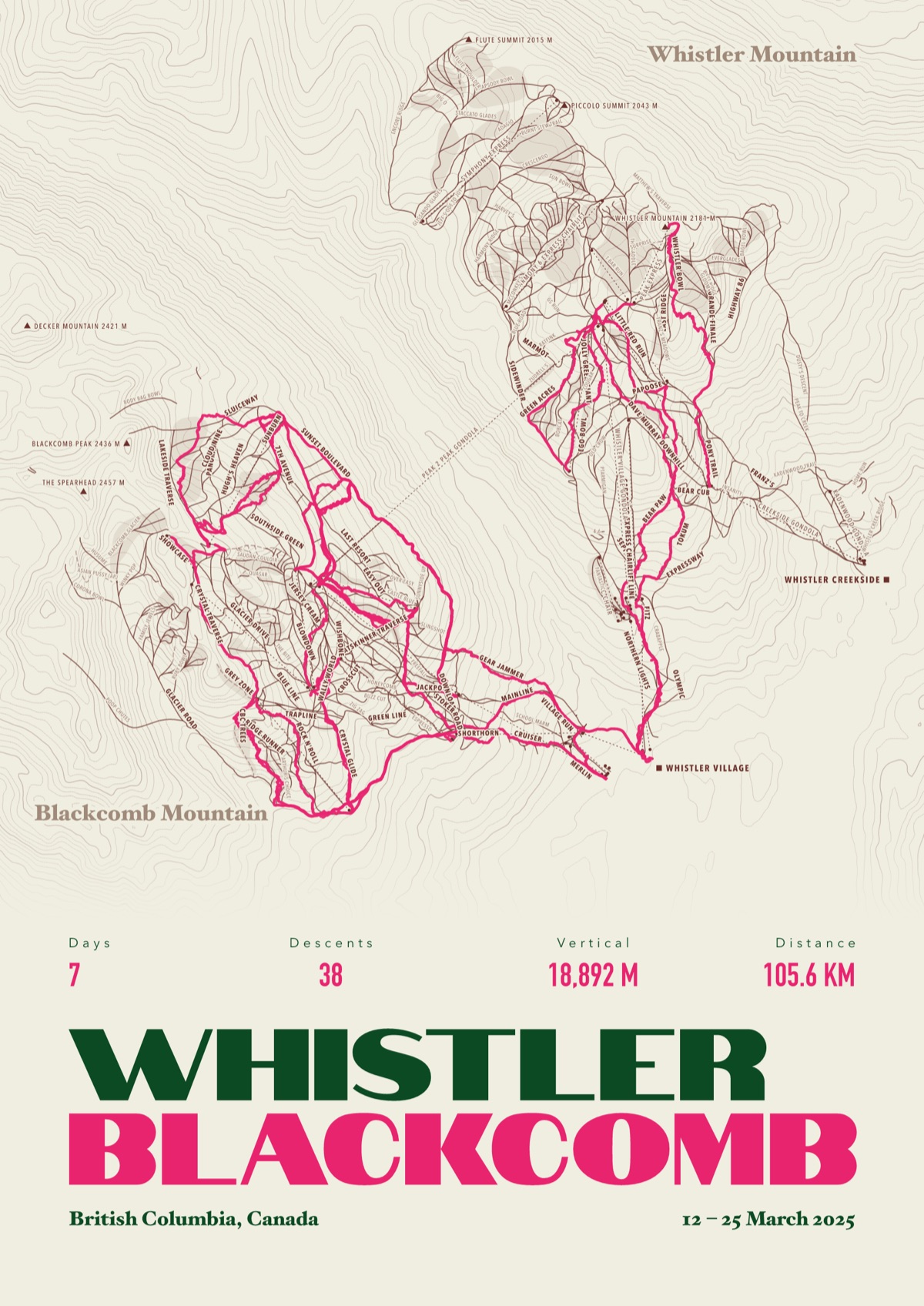 Skiing map print, framed