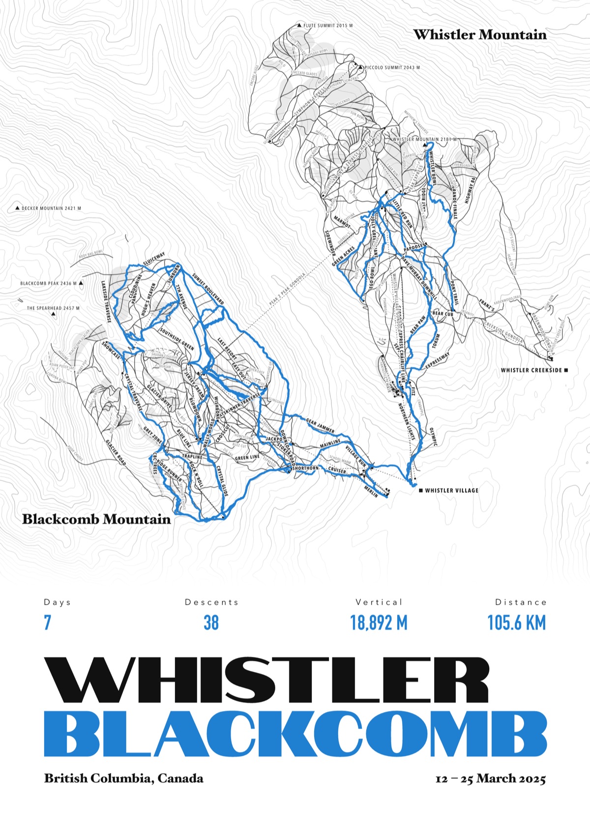 Whistler Blackcomb ski print, shown as an example
