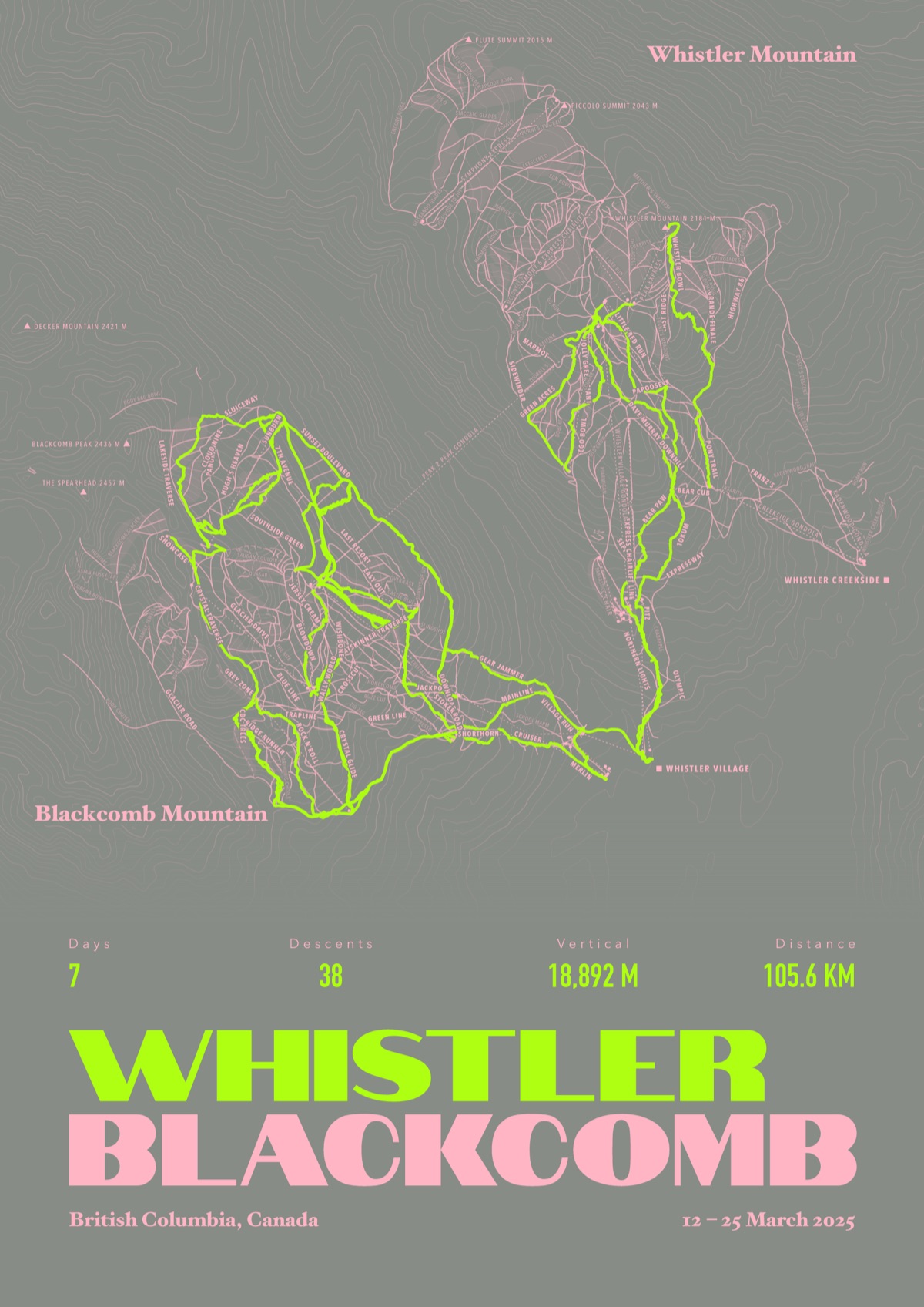 Whistler Blackcomb ski print, shown as an example