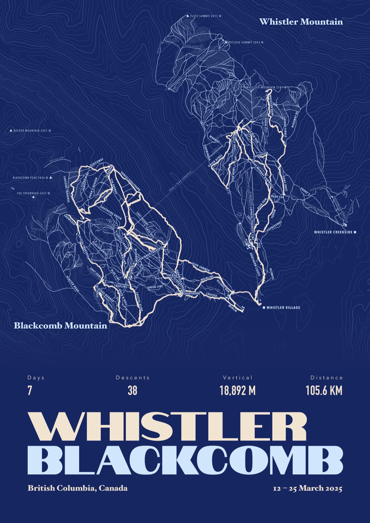 Whistler Blackcomb ski print, shown as an example