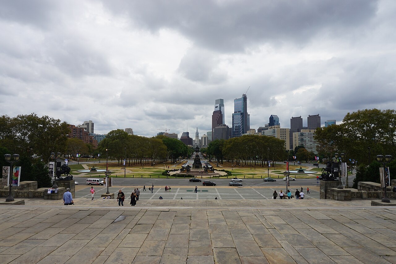 The Benjamin Franklin Parkway from the Art Museum steps, where the Philadelphia Marathon starts and finishes